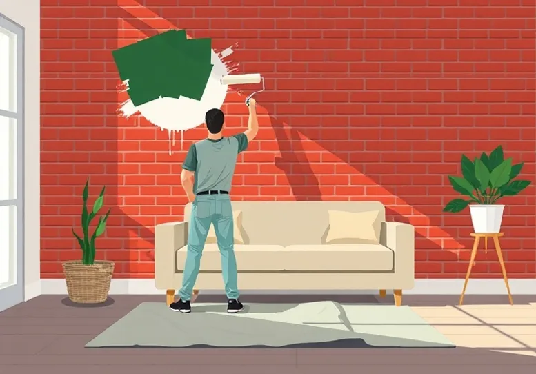 Peintre appliquant la peinture au rouleau sur un mur de salon