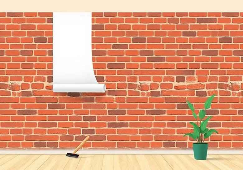 Pose de papier peint, rouleau et brosse à maroufler